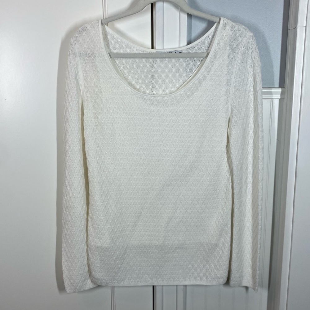 MM Lafleur Long Sleeve Sweater &‎ Cami Ivory Scoop Neck Crochet 100% Cotton Med.